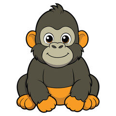 Cute Cartoon Gorilla Sitting and Smiling