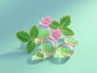 Gel Capsules with Pink Blossoms on Light Blue