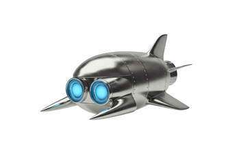 Isolated Spaceship, Chrome Rocket on a Clear Backdrop for Science Fiction Imagery
