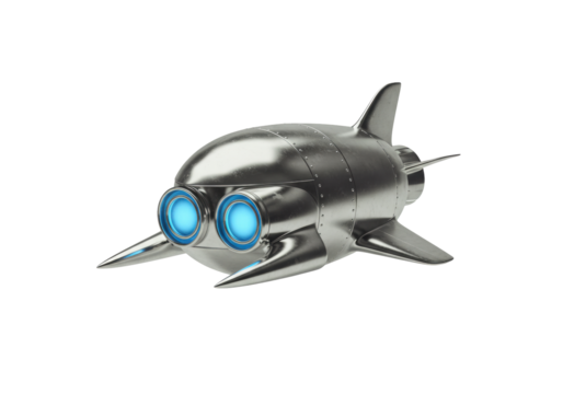 Isolated Spaceship, Chrome Rocket on a Clear Backdrop for Science Fiction Imagery