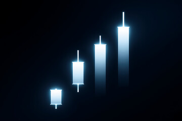 Glowing Candlestick Chart Ascending Diagonally on Dark Background