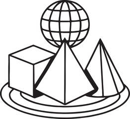 Abstract geometric shapes and lines in a bold red and blue color palette presented in a striking silhouette style for modern design projects