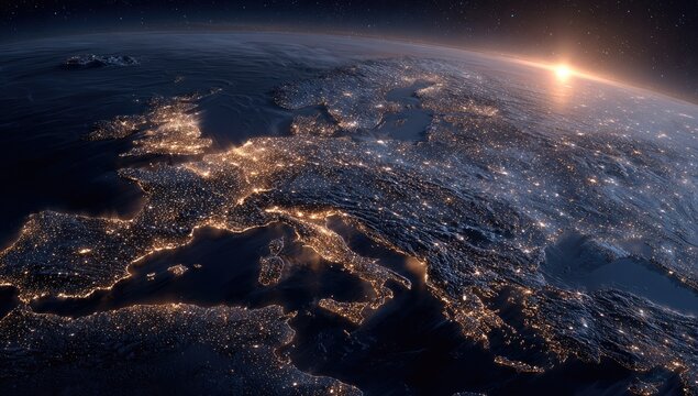 European night lights, sunrise
