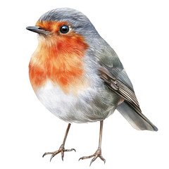 A beautifully detailed illustration of a robin perched gracefully. its orange and gray plumage. set against a simple white background. ideal for nature-themed projects