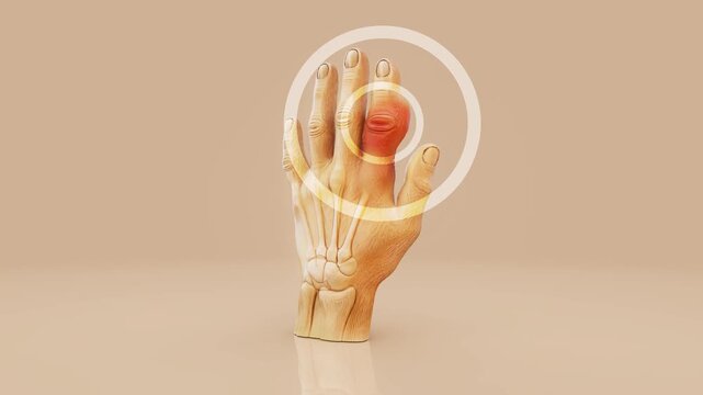 Conceptual 3D Animation of Gout in Finger Joint and Inflammation