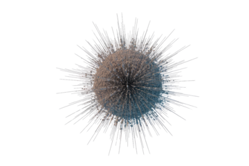 Abstract 3D rendering of a sphere with radiating spikes, creating a dynamic and explosive visual effect. background removed