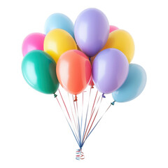 A cluster of colorful balloons in various shades of pink. yellow. blue. green. and orange. floating against a white background. ideal for celebrations and festive occasions