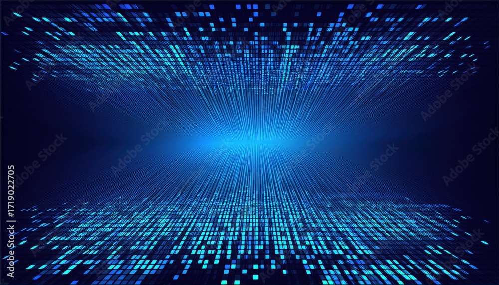 Wall mural abstract digital data grid with glowing blue squares representing futuristic technology and virtual 
