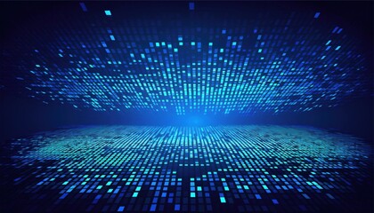 abstract digital data grid with glowing blue squares representing futuristic technology and virtual space for modern web design and editorial background