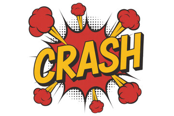 A retro-style comic book "CRASH" word art with red and yellow colors and explosion effects. background removed