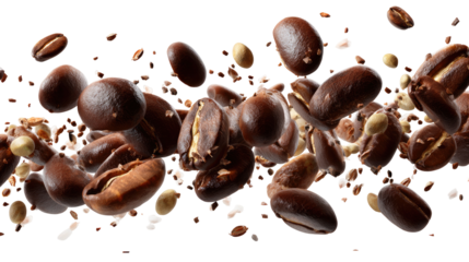 Roasted coffee beans in motion