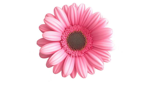A pink flower with layered petals. intricate details and a central disk. set against a clean white background. ideal for nature-themed projects or designs