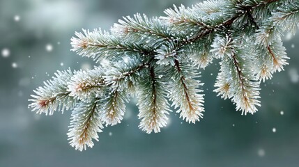 Frosty Pine Branches in Snowy Winter Wonderland - Close-Up of Icy Evergreen Nature Scene