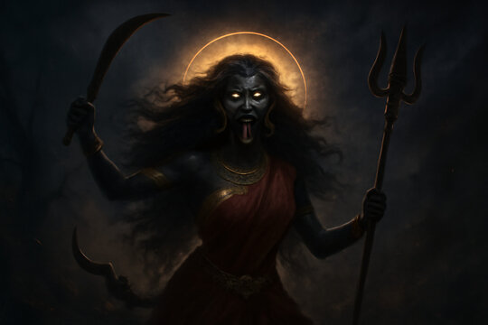 Fierce Kali Goddess Dark Portrait Hindu Mythology Spiritual Digital Art