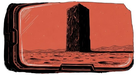 Monolith on Mars in VR Headset, Red Planet Landscape, Science Fiction Concept Art