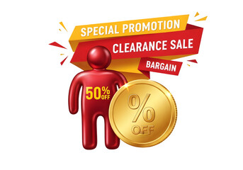 Special Promotion Clearance Sale with 50% Off – Bargain Offer, Discount Marketing, High-Resolution Vector Art, Transparent PNG Overlay