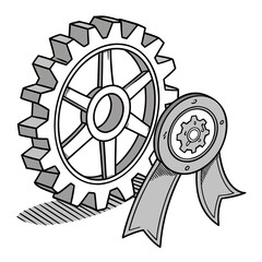 Obraz premium Vector art of gear and award ribbon symbolizing achievement, quality, and mechanical excellence, perfect for engineering, manufacturing, and recognition themes