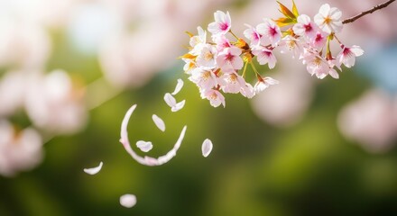 Cherry Blossom Branch with Falling Petals Forming a Smiling Face