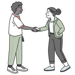 Fototapeta premium Vector art of two business people shaking hands, symbolizing a successful partnership and collaboration, the illustration is a simple, clean design