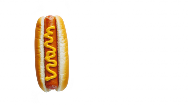 A close-up view of a classic hot dog with mustard on a plain white background. the simplicity of fast food and its appeal for casual dining or snack options
