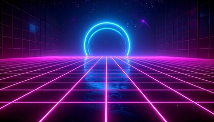 Futuristic neon grid pathway