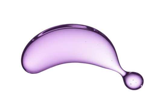 A transparent purple liquid, possibly serum or gel, forms a unique shape against a transparent background. background removed