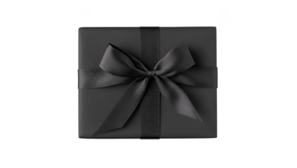 A beautifully wrapped black gift box with a sleek ribbon. placed on a clean white surface. creating an elegant presentation perfect for various occasions like birthdays or celebrations