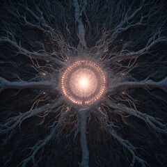 Abstract representation of interconnected neural pathways radiating from a central glowing core