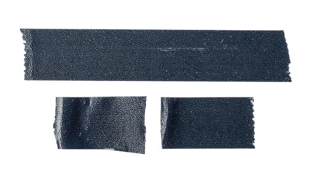Dark gray adhesive tape pieces, slightly irregular in shape,  showing texture and edges.  Three separate, rectangular pieces - Powered by Adobe