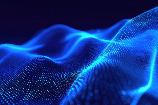 Abstract blue wave of glowing particles - Powered by Adobe