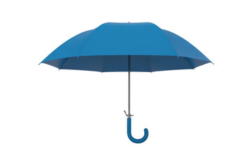 A vibrant blue umbrella, isolated on a transparent background, stands closed with a curved handle. background removed