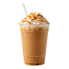 refreshing iced caramel latte topped with whipped cream