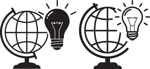 Two globes and lightbulbs silhouette