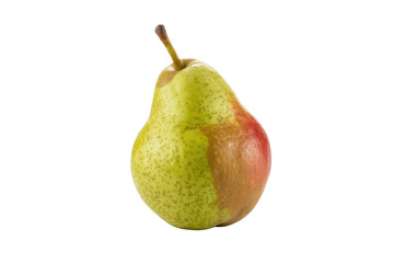 A single ripe pear, partly green and partly red, isolated on a transparent background. background removed