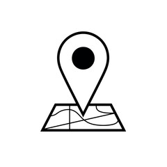 Vector illustration of black and white illustration of a map pin on a map, symbolizing location or navigation