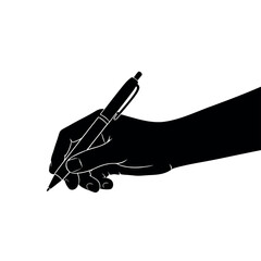Vector illustration of a black silhouette of a hand holding a pen and writing