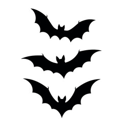Vector illustration of three black bat silhouettes flying