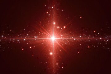 Red cosmic burst with light rays and scattered particles