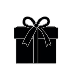 Vector illustration of a black silhouette of a gift box with a bow, isolated on a