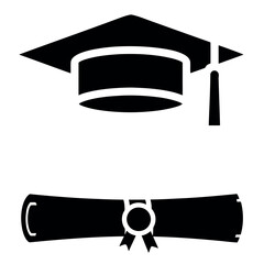Vector illustration of graduation cap and diploma icon
