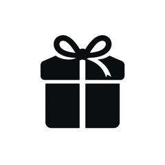 Vector illustration of black gift box icon with a ribbon and bow