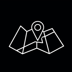 Vector illustration of a white outline of a folded map with a location pin icon on a