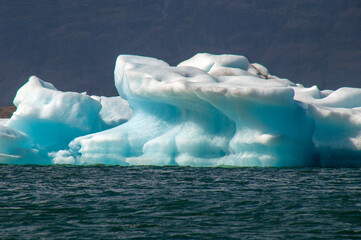 Jokulsarlon Iceland, blue ice of iceberg in afternoon sunshine