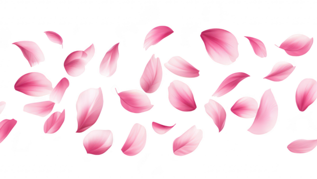 A serene and elegant composition of pink flower petals gracefully falling against a clean white background. symbolizing beauty and tranquility. ideal for nature-themed projects