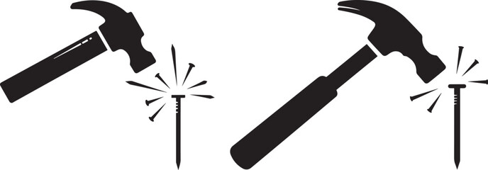 Hammer striking nails silhouette