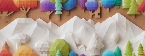 pastel mushroom house wallpaper Colorful Origami Paper Art Landscape with Mountains Trees and Village Scene a vintage storybook mushroom wallpaper