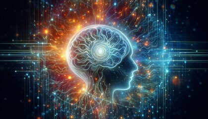 Obraz premium Glowing Brain, Creativity, Innovation and Artificial Intelligence, the Energy of the Future