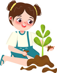 Illustration of Children Gardening