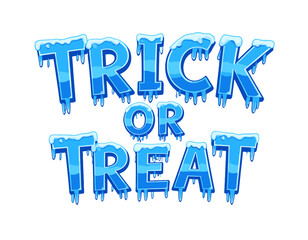 A blue, icy "Trick or Treat" graphic design, with dripping icicles.