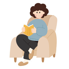 Vector cartoon illustration of man reading a book. Education, learning, childhood, and knowledge concept.